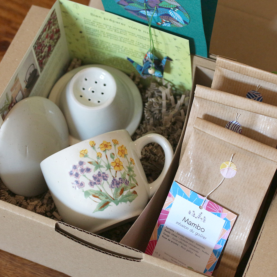 Coffret tisanière n°6 - Bouquet jaune et bleu